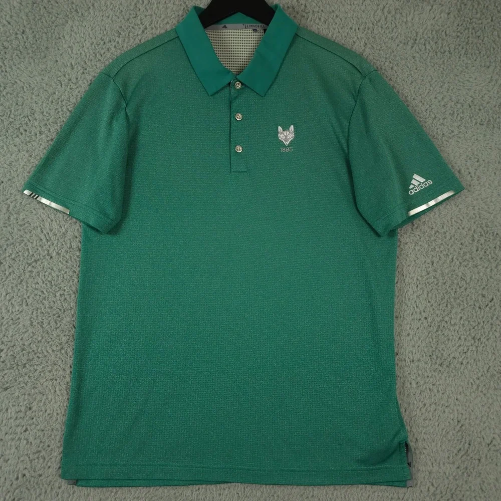 Adidas Polo Shirt Mens Medium Green Climachill Performance Wolf 1885‎ Logo Golf